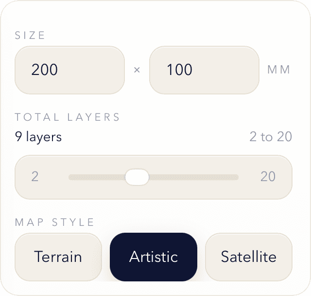 Layered Maps controls for board size, total layers, and map style